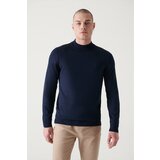 Avva Men's Navy Blue Half Turtleneck Wool Blended Standard Fit Normal Cut Knitwear Sweater Cene