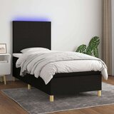 vidaXL Box spring postelja z vzmetnico LED črna 90x200 cm blago | Shoptok.si
