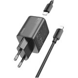 Hoco zidni punjač 2 x tip C + kabel tip C do Lightning PD QC 45W GaN N42 crni | shoptok.hr