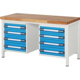 eurokraft pro Delovna miza z ogrodjem serije 8, 12 predalov: 8 x 120, 4 x 150 mm, ŠxG 1500 x 700 mm | Shoptok.si