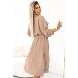 numoco basic 531-3 Midi shirt dress with gold buttons and ties - MOCHA MOUSSE | Shoptok.si