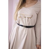 Kesi Dress with decorative belt and inscription beige | Shoptok.si