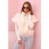 Kesi Włoski Women's quilted vest with short sleeves and a stand-up collar light beige Cijene