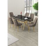 Hanah home trpezarijski set Nis, sto na razvlačenje i 6 stolica, ploča u dekoru crnog mermera, zlatne noge, kapućino tkanina Babyface | Eponuda.com