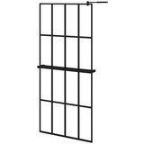 Pregrada za tu&amp;scaron; s policom crna 90x195 cm staklo ESG i aluminij Slike