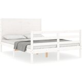 The Living Store Posteljni okvir z vzglavjem bel 140x190 cm trden les - Posteljni Okvir, (21523329) | Shoptok.si