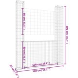 vidaXL Gabion košara U-oblike z 2 stebroma železo 140x20x200 cm | Shoptok.si