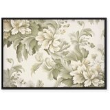  Slika - Retro Vintage Flowers in Delicate Cream and Green Colors 90x60 U crnom drvenom okviru | shoptok.hr