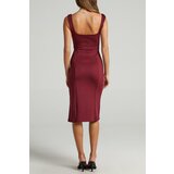Madmext Claret Red with Straps and a Slit Detailed Midi Dress | Shoptok.si