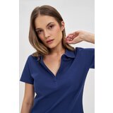 Marisse Navy Blue Cotton Blouse With A Collar | shoptok.hr
