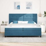 Box spring krevet s LED trakama Plava 200 x 200 cm Baršun - Tamno plava 200 x 200 cm Prošiveno gumbima | shoptok.hr