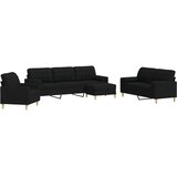  4-dijelni set sofa s tabureom i jastucima crni tkanina | Eponuda.com