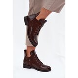 VINCEZA Patent Leather Women's Ankle Boots With Decorative Embossing Warm Cene
