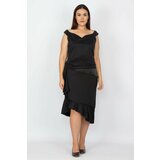 Şans Women's Plus Size Black Waist And Skirt Detailed Dress Cene