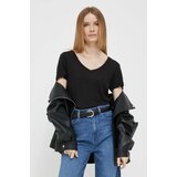 Tommy Hilfiger Kratka majica s primesjo lanu črna barva | Shoptok.si