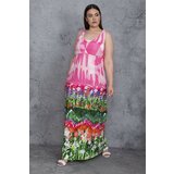 Şans Women's Plus Size Colorful Dress with Wrapover Neck Straps Cene