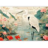  Foto tapeta - By an Asian pond - an illustration in the style of a Japanese engraving depicting a heron 100x70 Standard | shoptok.hr