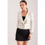 armonika Women's White Double Breasted Collar Tweed Crop Jacket cene
