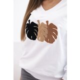 Kesi Women's sweatshirt with a V-neck and velvet leaf white | Shoptok.si