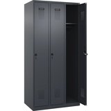 C+P Garderobna omara Evolo PLUS, 3 deli, sive barve, Š 900 mm, talni drsniki, vrtljiv zapah | Shoptok.si