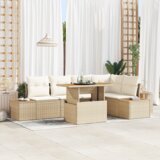 vidaXL 6-delni vrtni kavč set z blazinami Bež Poli Ratan | Shoptok.si