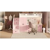 Molarem Home Drveni dječji krevet na kat Zuzia Plus s radnim stolom 200x80 cm - rozi | shoptok.hr