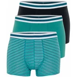 Trendyol 3-Piece Green-Navy Blue Striped-Plain Mix Cotton Boxers