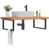  The Living Store Stenska polica za umivalnik jeklo in trdna bukovina - Polica Za Umivalnik, (21554750) | Shoptok.si