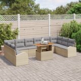 vidaXL 11-delna vrtna sedežna garnitura s blazinami v bež poli ratan | Shoptok.si