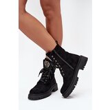 Boto Ankle Boots Workery With Jewelry Decoration Insulated Eco Suede Black Miryssa | Shoptok.si