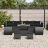 vidaXL 10-dijelni vrtni sofa set s jastučićima crni poli ratan acacia | shoptok.hr