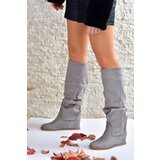 Fox Shoes Women's Gray Suede Boots with Hidden Wedge Heels | shoptok.hr