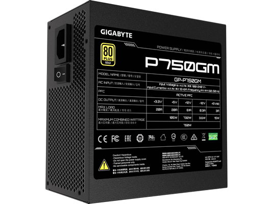 Gigabyte P750GM Power Supply 750W, Modular, 80 PLUS Gold, Japanese capacitors, 120mm smart control fan, EU plug | shoptok.hr