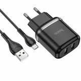 Hoco pametni hišni polnilec N4 12W z 2,4A z 2x USB vtičem in s polnilnim kablom Micro USB črn