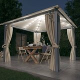  Sjenica sa zastorima i LED svjetlima 300 x 300 cm krem aluminij | shoptok.hr