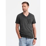 Ombre Men's brindle V-neck t-shirt with pocket - black | Shoptok.si