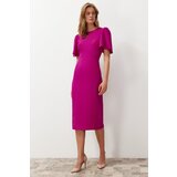 Trendyol Fuchsia A-Line Midi Pencil Skirt Woven Dress with Pleat Detail on the Sleeve | Shoptok.si