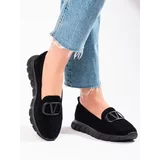 VINCEZA Women's suede loafers on the platform black