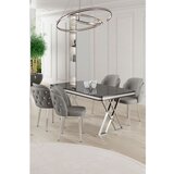 Hanah home Rigel - Black Marble, Chrome, Grey Black MarbleChromeGrey Dining Table & Chairs Set (5 Pieces) | ePonuda.com