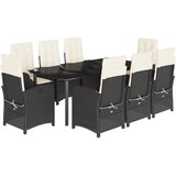  9-dijelni vrtni blagovaonski set s jastucima crni od poliratana Crna 200 cm table length | shoptok.hr
