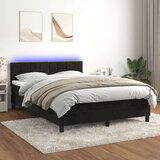 vidaXL Krevet box spring s madracem LED crni 140x200 cm baršun | shoptok.hr