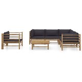 Maison Chic Seti vrtnega pohištva - Vrtna garnitura - Vrtni pohištvo set s temno sivimi blazinami 7-delna bambus, (21806495) | Shoptok.si