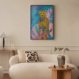  Plakat - Exotic Leopard - colorful portrait of a cheetah against tropical leaves 21x30 Crni okvir | shoptok.hr