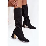 Boto Women's Heeled Boots With Gold Element Black Nivarae Cene