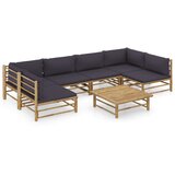 The Living Store Vrtna sedežna garnitura s temno sivimi blazinami 7-delna bambus - Vrtna Počivalna Garnitura, (21474822) | Shoptok.si