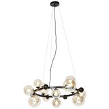 QAZQA Art deco viseča svetilka črna z jantarnim steklom 12 lučk - David | Shoptok.si