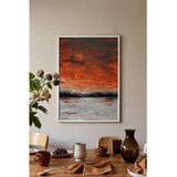 Wallxpert uramljena slika 115217, apstraktni zalazak sunca nad morem u narandžastim tonovima, 50 x 70 cm, beli ram u