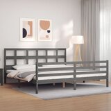 vidaXL Posteljni okvir z vzglavjem siv 200x200 cm trden les | Shoptok.si