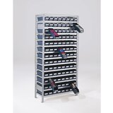 STEMO Sestavljiv regal z regalnimi posodami, višina regala 2100 mm, osnovni regal, globina 300 mm, 104 zaboji, rdeča | Shoptok.si