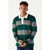 AC&Co / Altınyıldız Classics Men's Green-gray Standard Fit Regular Cut Polo Neck Striped Knitwear Sweater Cene